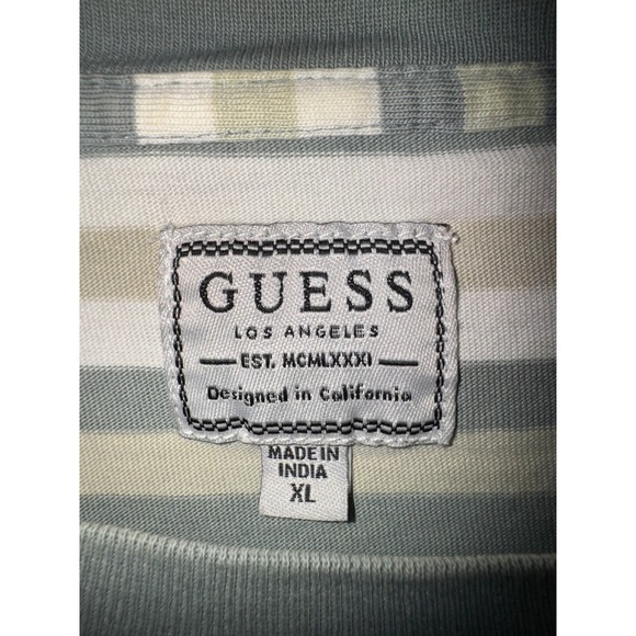GUESS EST 1981 Striped T Shirt Mens XL Green White Tan Short Sleeve Tee - Picture 2 of 3